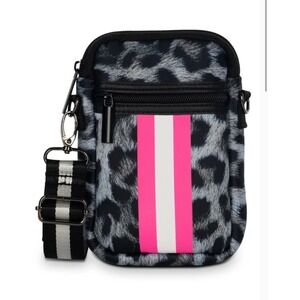Haute Shore Casey Cellphone Crossbody Leopard Neoprene Pink Stripe Bag